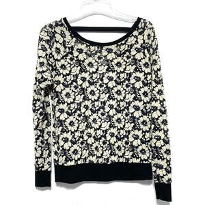 Dolled Up Sheer Sweater Black & Ivory Floral Round Neck Long Sleeve sz Large